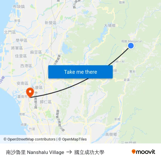 南沙魯里 Nanshalu Village to 國立成功大學 map