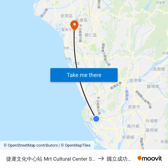 捷運文化中心站 Mrt Cultural Center Station to 國立成功大學 map