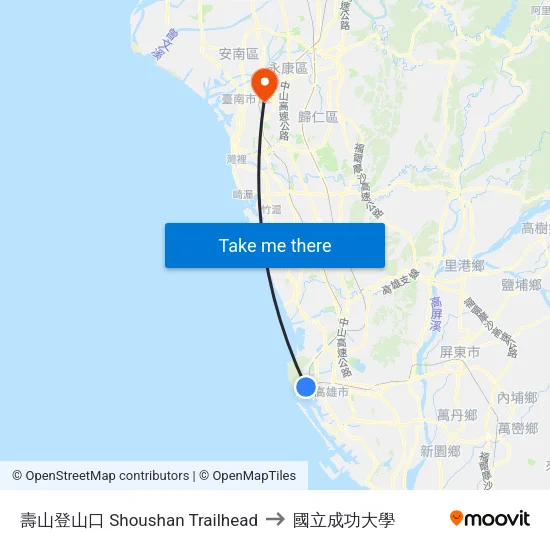 壽山登山口 Shoushan Trailhead to 國立成功大學 map