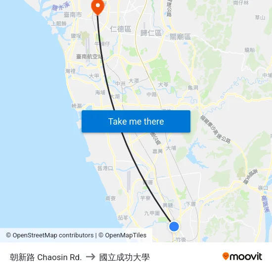 朝新路 Chaosin Rd. to 國立成功大學 map