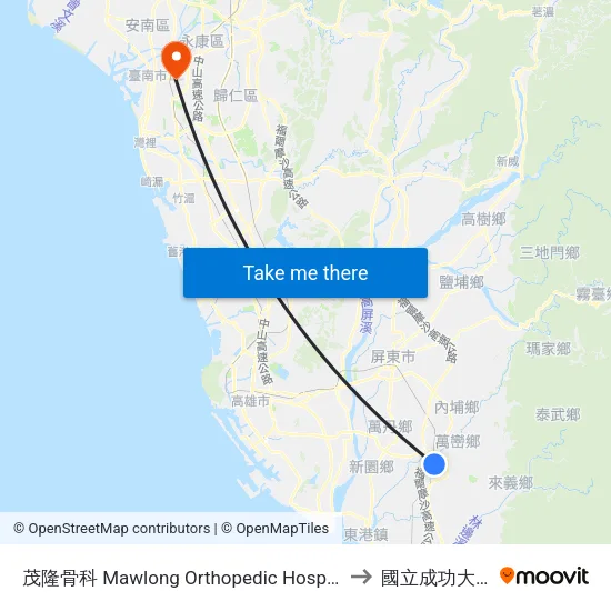 茂隆骨科 Mawlong Orthopedic Hospital to 國立成功大學 map