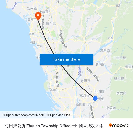 竹田鄉公所 Zhutian Township Office to 國立成功大學 map