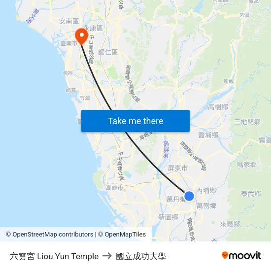 六雲宮 Liou Yun Temple to 國立成功大學 map