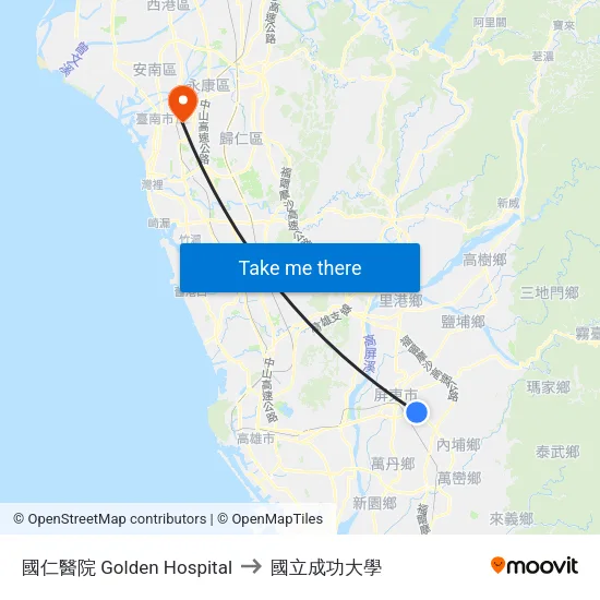 國仁醫院 Golden Hospital to 國立成功大學 map