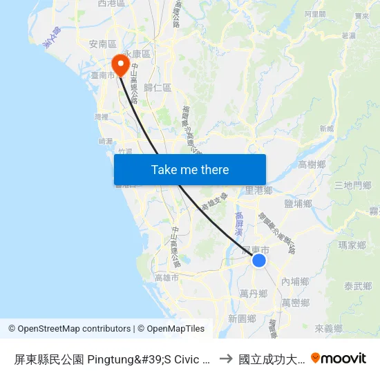 屏東縣民公園 Pingtung&#39;S Civic Park to 國立成功大學 map