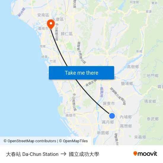 大春站 Da-Chun Station to 國立成功大學 map
