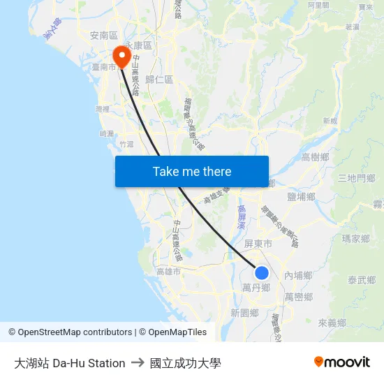 大湖站 Da-Hu Station to 國立成功大學 map
