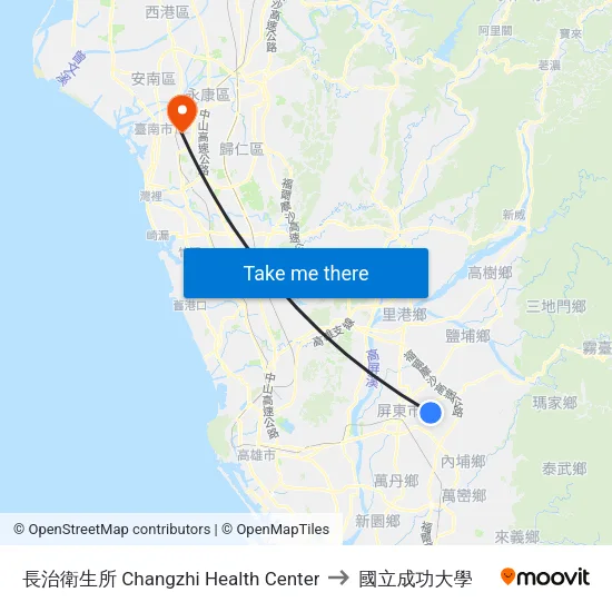 長治衛生所 Changzhi Health Center to 國立成功大學 map