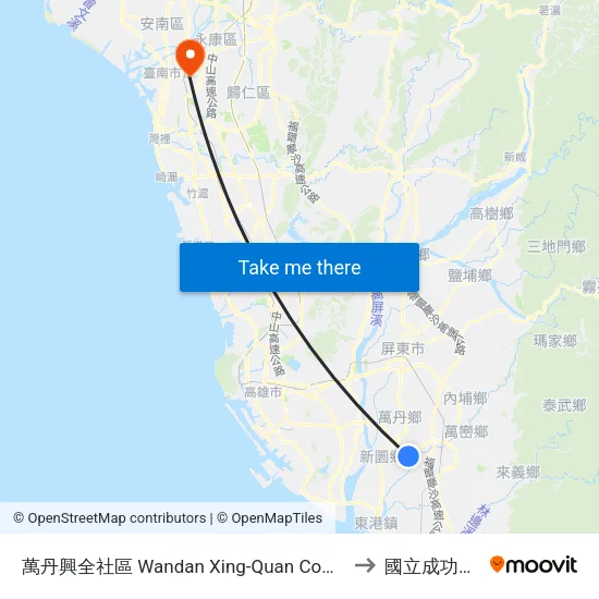 萬丹興全社區 Wandan Xing-Quan Community to 國立成功大學 map