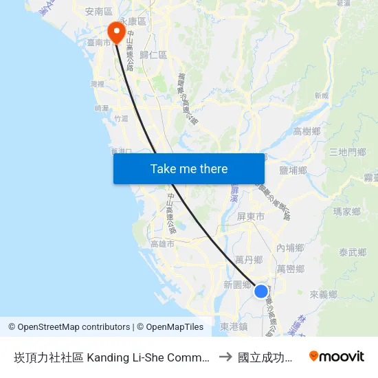 崁頂力社社區 Kanding Li-She Community to 國立成功大學 map