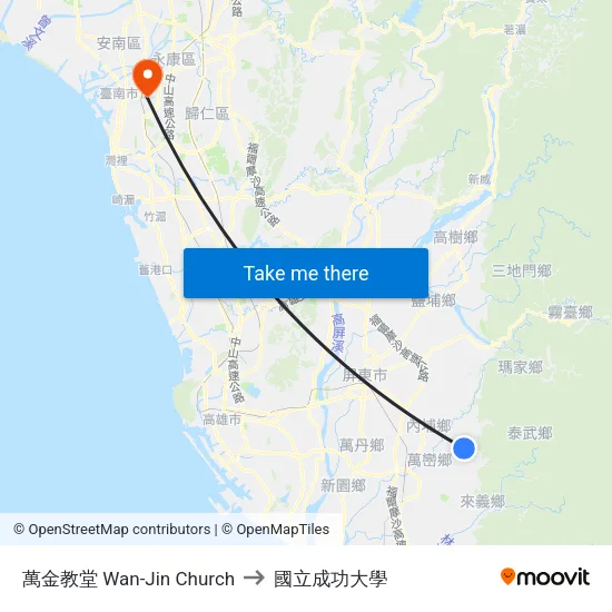 萬金教堂 Wan-Jin Church to 國立成功大學 map
