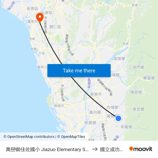 萬巒鄉佳佐國小 Jiazuo Elementary School to 國立成功大學 map