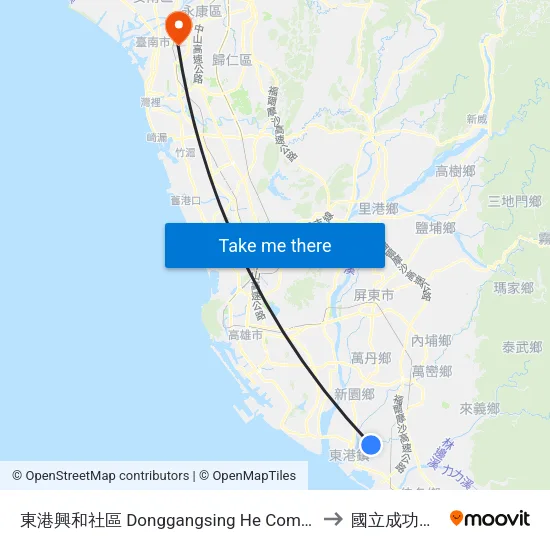 東港興和社區 Donggangsing He Community to 國立成功大學 map