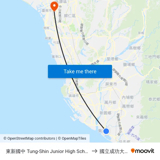 東新國中 Tung-Shin Junior High School to 國立成功大學 map