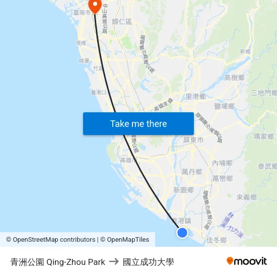 青洲公園 Qing-Zhou Park to 國立成功大學 map