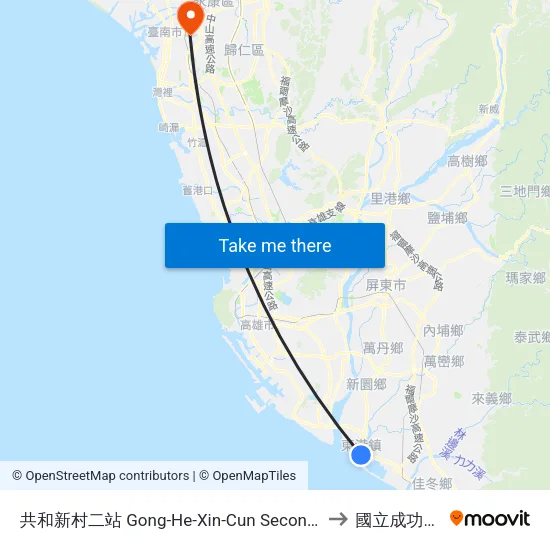 共和新村二站 Gong-He-Xin-Cun Second Station to 國立成功大學 map