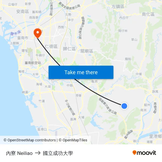 內寮 Neiliao to 國立成功大學 map