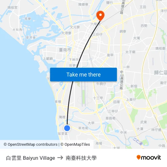 白雲里 Baiyun Village to 南臺科技大學 map