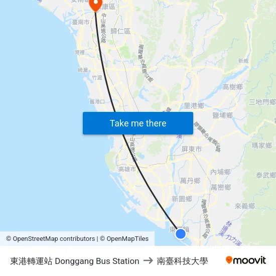 東港轉運站 Donggang Bus Station to 南臺科技大學 map