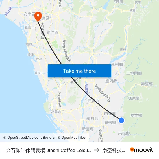 金石咖啡休閒農場 Jinshi Coffee Leisure Farm to 南臺科技大學 map
