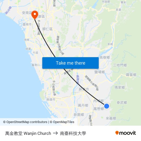 萬金教堂 Wanjin Church to 南臺科技大學 map