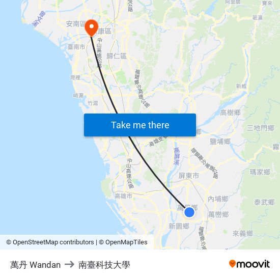 萬丹 Wandan to 南臺科技大學 map