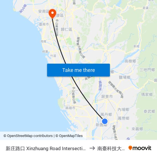 新庄路口 Xinzhuang Road Intersection to 南臺科技大學 map