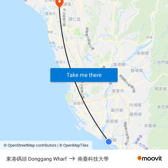 東港碼頭 Donggang Wharf to 南臺科技大學 map