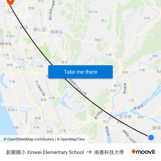 新圍國小 Xinwei Elementary School to 南臺科技大學 map