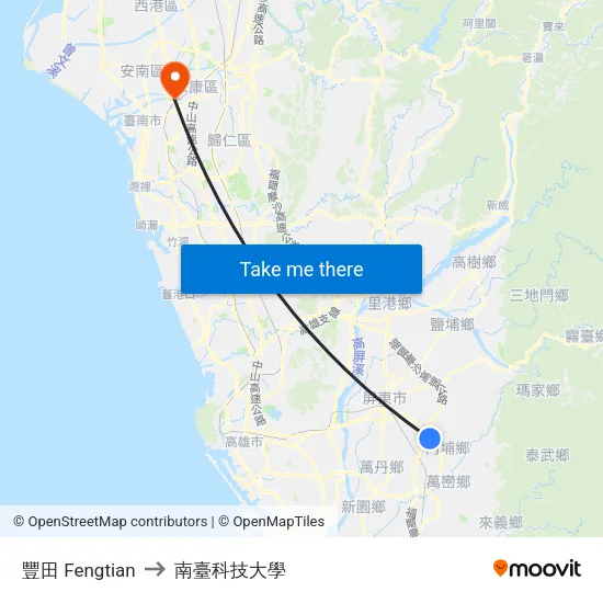 豐田 Fengtian to 南臺科技大學 map