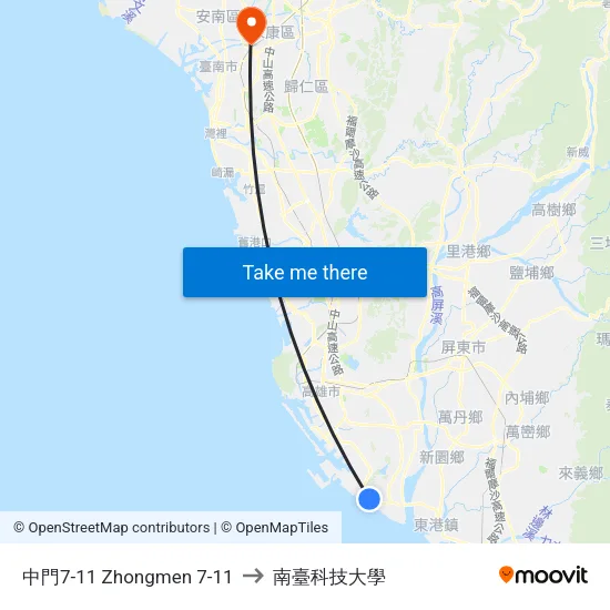 中門7-11 Zhongmen 7-11 to 南臺科技大學 map
