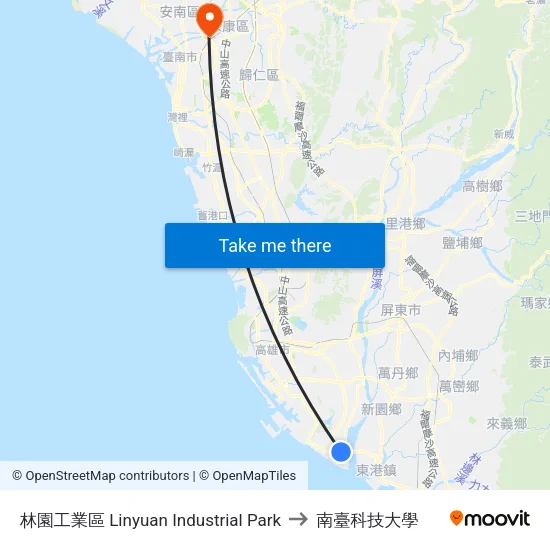 林園工業區 Linyuan Industrial Park to 南臺科技大學 map