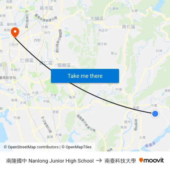 南隆國中 Nanlong Junior High School to 南臺科技大學 map