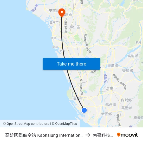 高雄國際航空站 Kaohsiung International Airport to 南臺科技大學 map