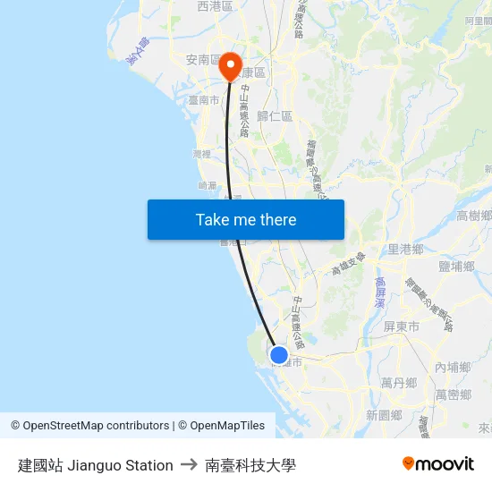 建國站 Jianguo Station to 南臺科技大學 map