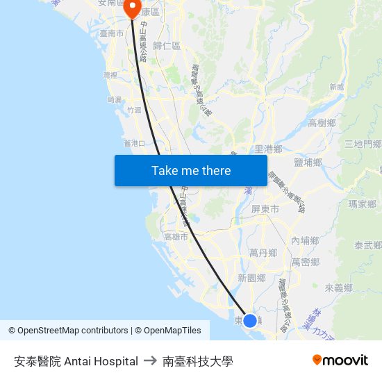 安泰醫院 Antai Hospital to 南臺科技大學 map