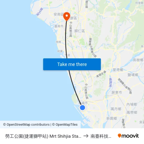 勞工公園(捷運獅甲站) Mrt Shihjia Station to 南臺科技大學 map