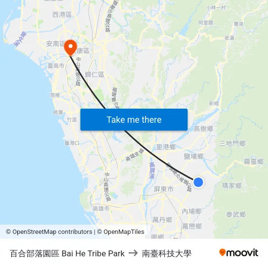百合部落園區 Bai He Tribe Park to 南臺科技大學 map
