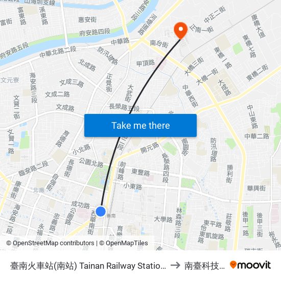 臺南火車站(南站) Tainan Railway Station(S Station) to 南臺科技大學 map