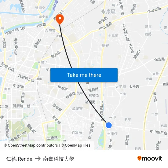 仁德 Rende to 南臺科技大學 map