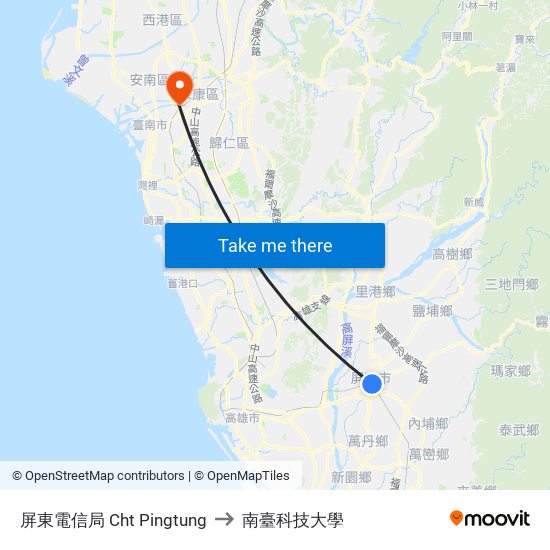 屏東電信局 Cht Pingtung to 南臺科技大學 map