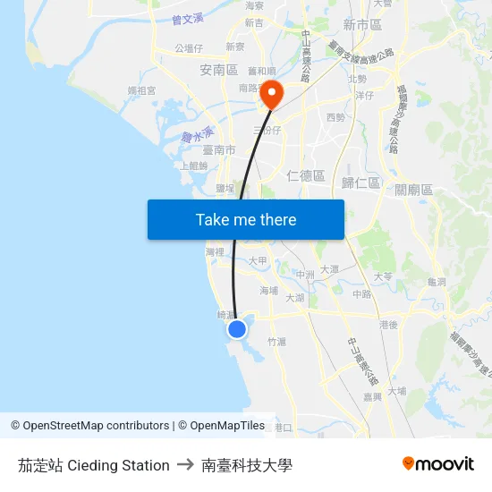 茄萣站 Cieding Station to 南臺科技大學 map