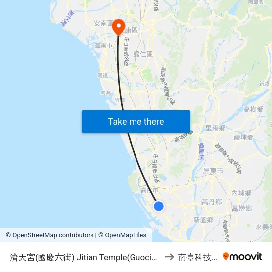 濟天宮(國慶六街) Jitian Temple(Guocing 6the Rd.) to 南臺科技大學 map