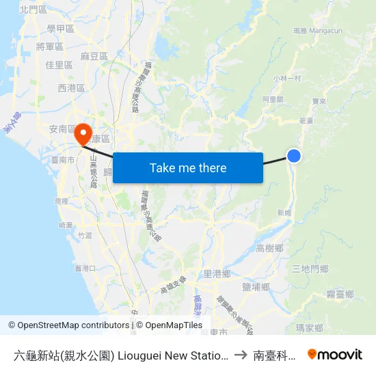 六龜新站(親水公園) Liouguei New Station(Hydrophilic Park) to 南臺科技大學 map