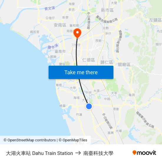 大湖火車站 Dahu Train Station to 南臺科技大學 map