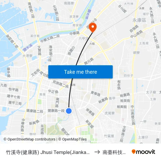 竹溪寺(健康路) Jhusi Temple(Jiankang Rd.) to 南臺科技大學 map