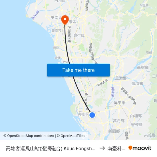 高雄客運鳳山站(澄瀾砲台) Kbus Fongshan Station(Chenglan Fort) to 南臺科技大學 map
