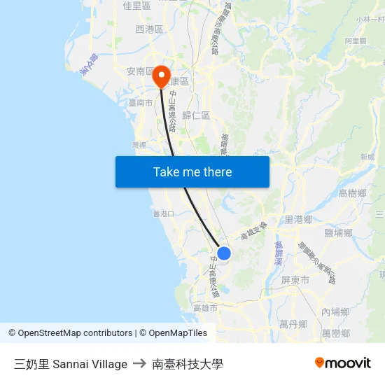 三奶里 Sannai Village to 南臺科技大學 map