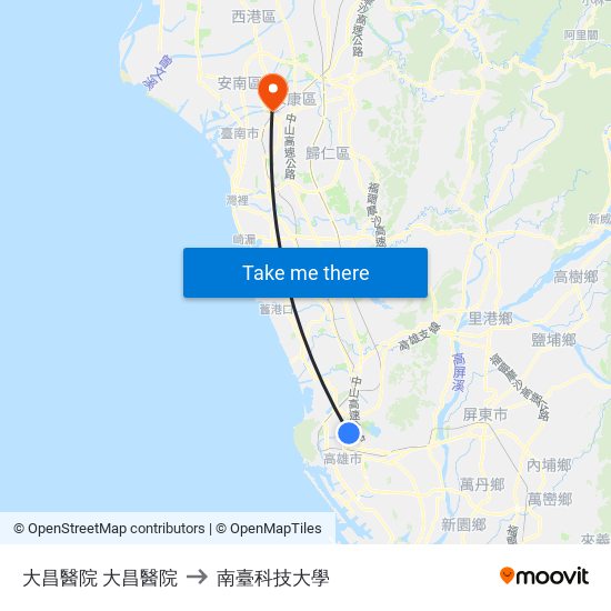 大昌醫院 大昌醫院 to 南臺科技大學 map