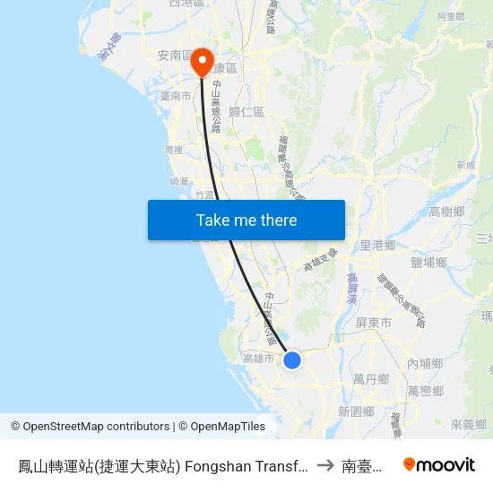 鳳山轉運站(捷運大東站) Fongshan Transfer Station(Mrt Dadong Station) to 南臺科技大學 map